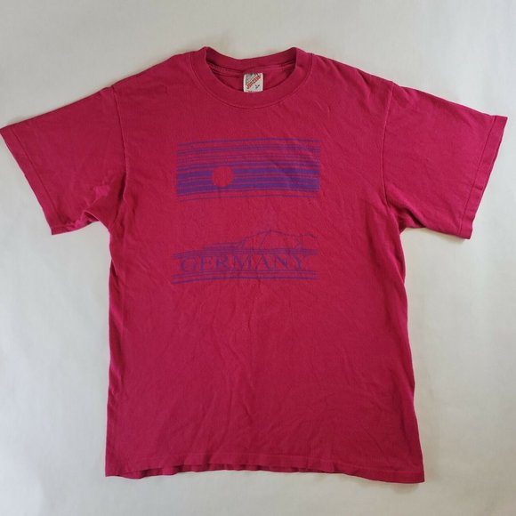 Vintage 90s Germany Single Stitch Pink Shirt Jerzees Size Large - Picture 2 of 7